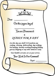 Queen for a day party on Pinterest Queens Birthday Party, Birthday Certificate, Free Printable Certificates, Free Gift Certificate Template, Queen For A Day, Unique Gift Baskets, Best Grandpa, Certificate Design Template, Party Queen