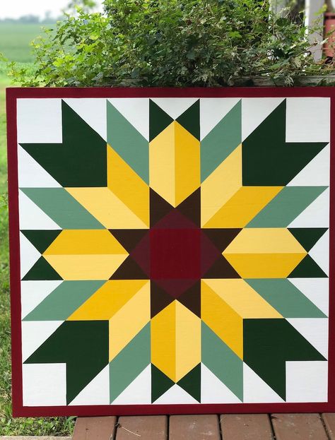 How To Paint A Barn Quilt, Barn Quilts Designs, Sunflower Barn Quilt Patterns, Bandsaw Jig, Sunflower Barn Quilt, Barn Quilts For Sale, Quilt Painting, Wood Quilt, Sunflower Quilts