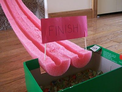 not an art idea....but I think our kiddos would LOVE this activity! :) Marble Race, Cheap Pool, Giant Jenga, Pool Noodle, Camping Games, Camping Ideas, Craft Activities For Kids, Business For Kids, Future Kids