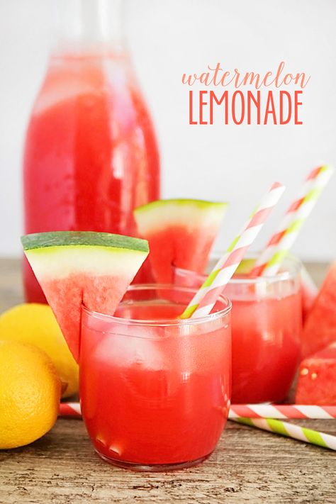 ***Watermelon Lemonade ~ is incredibly refreshing and only four ingredients. The perfect way to keep cool all summer long! Fresh Strawberry Lemonade, Watermelon Cooler, Greek Lemon Chicken, Lemon Sugar Cookies, Lemon Blueberry Muffins, Lemon Garlic Chicken, Watermelon Party, Watermelon Lemonade, Delicious Drink Recipes