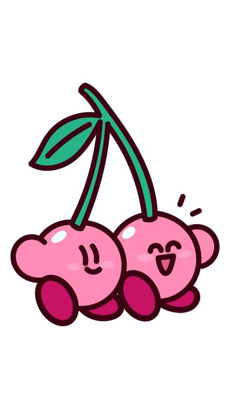 A first glance at Kirby Cherry might leave players baffled and enchanted. Imagine two round, pink, blushing Kirbies, connected at their feet, floating gracefully like a cherubic cherry. Their iconic... Cute Cherry Drawing, Cherry Character, Draw Kirby, Kirby Nails, Kirby Stickers, Kirby Drawings, Kirby Tattoo, Cherry Cartoon, Kirby Drawing