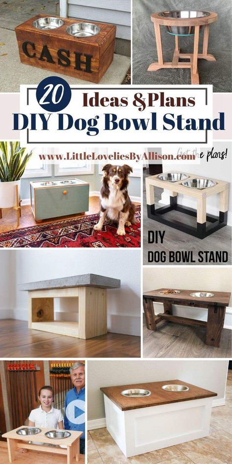 Elevated Dog Bowls Diy Ideas, Elevated Dog Bowls Diy, Raised Dog Bowls Diy, Dog Dish Stand, Dog Bowls Diy, Diy Dog Bowl Stand, Wood Dog Bowl Stand, Diy Dog Bowl, Dog Food Holder