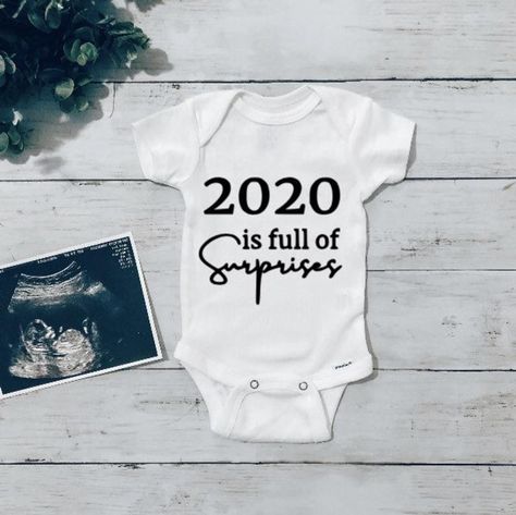 2020 is full of Surprises Baby Announcement Onesie Pregnancy | Etsy Halloween Pregnancy Reveal, Christmas Pregnancy Reveal, Baby Surprise Announcement, Baby Announcement Onesie, Announcement Onesie, Creative Pregnancy Announcement, Christmas Baby Announcement, Grandparent Pregnancy Announcement, Pregnancy Announcement Onesie