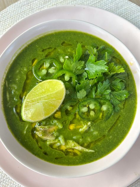 Wishbone Kitchen Swamp Soup, Leafy Green Soup, Wishbone Kitchen Recipes, Unprocessed Dinner Recipes, Ginger Garlic Soup, Green Soup Recipes, Chicken And Rice Soup Recipes, Soup Over Rice, Chicken Leek Soup