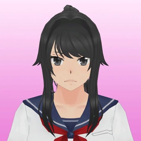 girl with black hair and pink background Ayano Aishi, Yandere Simulator, Red, Hair, Anime, White, Black