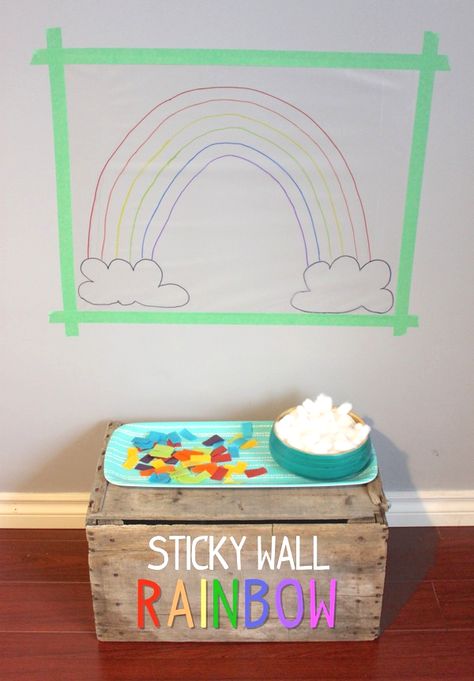 Inspiration for 3-5s, Week 5, Bible Story Review Wall Rainbow, Sticky Wall, Rainbow Activities, Weather Theme, Spring Preschool, St Patrick's Day Crafts, Rainbow Theme, Spring Activities, Bible Crafts