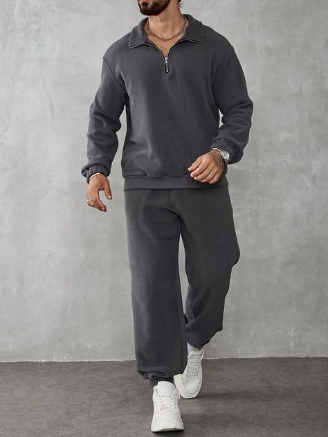 Men's Casual Zip-Up Hoodie And Jogger Pants Tracksuit Set, Autumn,Men Tracksuit,Men Flannel,Turtleneck Men Dark Grey Casual    Plain  Medium Stretch  Men Clothing, size features are:Bust: ,Length: ,Sleeve Length: Men Tracksuit, Hot Leggings, Tracksuit Men, Shapewear Bodysuit, Tracksuit Set, Tee Shirt Homme, Camisa Polo, Casual Sweaters, Kids Sleepwear