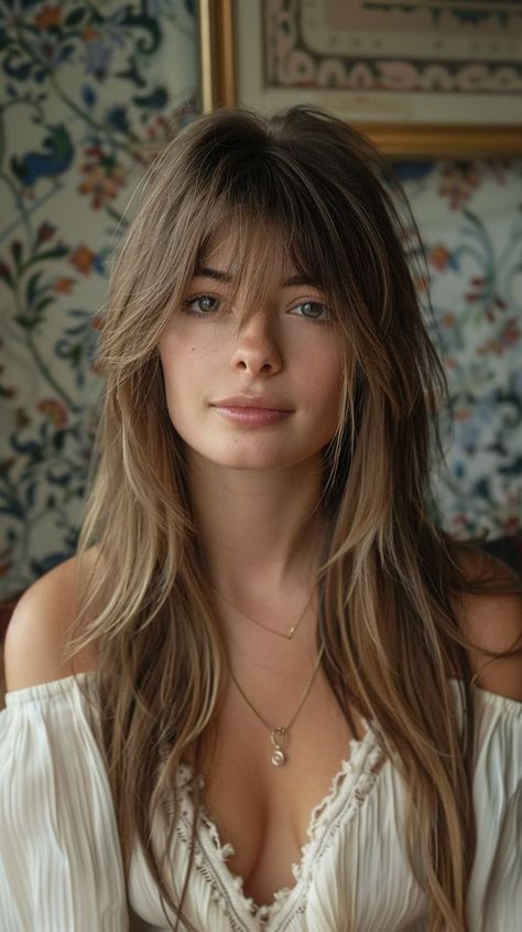 Long Layered Haircuts Straight, Hairstyles With Straight Hair, Long Straight Bangs, French Hairstyles, Long Hair Cuts Straight, Curtain Bangs Hairstyles, Long Curtain Bangs, Straight Across Bangs, Haircut Inspo