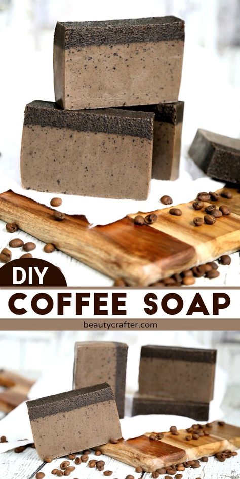 How To Make Exfoliating Soap, Coffee Melt And Pour Soap Recipe, Coffee Diy Crafts, Melt And Pour Soap Recipes For Men, Diy Coffee Soap Bars, Diy Coffee Soap, Coffee Soap Recipe, Coffee Essential Oil, Soap Business