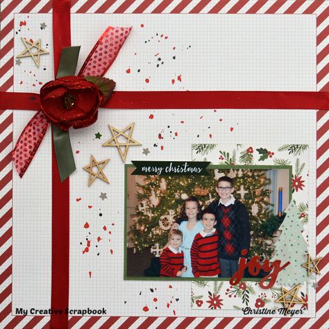 Christmas scrapbook layout using the Main Kit from My Creative Scrapbook and includes a video tutorial Bridal Shower Scrapbook, Winter Scrapbooking, Paper Bag Scrapbook, Christmas Scrapbook Pages, Christmas Scrapbook Layouts, Holiday Scrapbook, Christmas Layouts, Scrapbook Layout Sketches, Creative Scrapbook