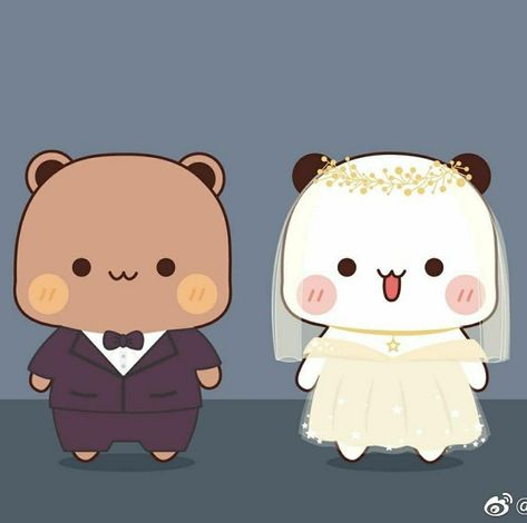 Love Cartoons, Wedding Wallpaper, Bear Panda, Cute Couple Comics, Chibi Cat, Cute Bear Drawings, Disney Fun Facts, Panda Art, Cute Frames