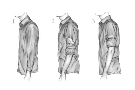 How to roll up your sleeves (properly) How To Draw Rolled Up Sleeves, Rolled Up Sleeves Drawing Reference, Costume Drawing, How To Roll, Rolled Up Sleeves, Art Things, Guy Drawing, Roll Up Sleeves, Mens Style