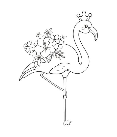 Cute flamingo and flowers coloring page | Premium Vector #Freepik #vector #cute-illustration #cute-drawing #cute-cartoon #funny-cartoon Flamingo Clip Art, Coloring Pages Simple, Flamingo Coloring Page, Alphabet Flash Cards Printable, Mom Coloring Pages, Flamingo Vector, Flamingo Painting, Flamingo Birthday, Pola Sulam