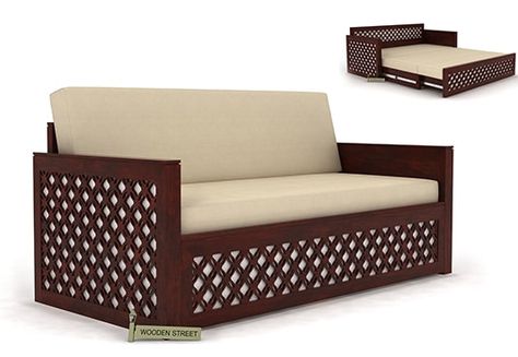 Corsica Sofa Cum Bed (Mahogany Finish) Sofa Come Bed Furniture, Sofa Bed Wood, Sofa Cum Beds, Sofa Cumbed Design, Sofa Come Bed, Sofa Bed For Small Spaces, Bed King Size, Cube Furniture, Sofa Cum Bed