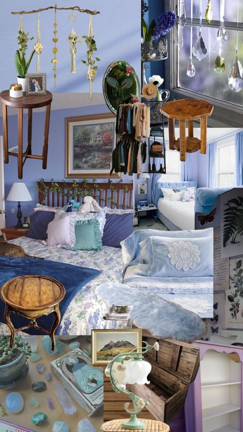 #periwinklebedroom Periwinkle Decor, Periwinkle Bedroom, Periwinkle Room, Artsy Bedroom, Maximalist Bedroom, Dream Place, Army Wallpaper, Cottage Living, Blue Bedroom