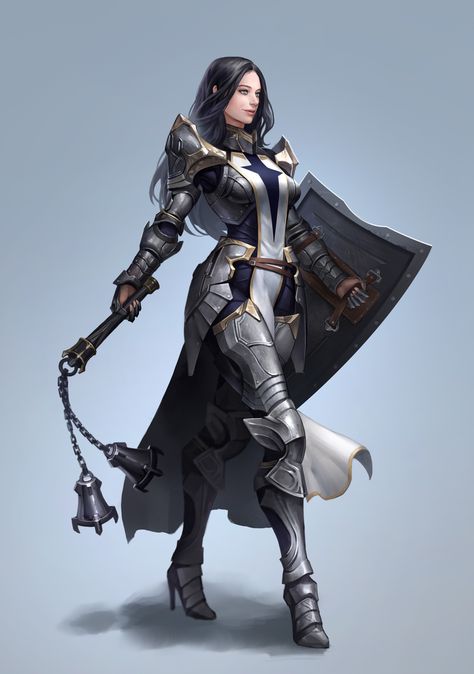 ArtStation - Crusader, Seok Jeon Illustration Fantasy, Pathfinder Character, Female Armor, Heroic Fantasy, Karakter Disney, Charcoal Drawings, Guild Wars, Female Knight, 다크 판타지