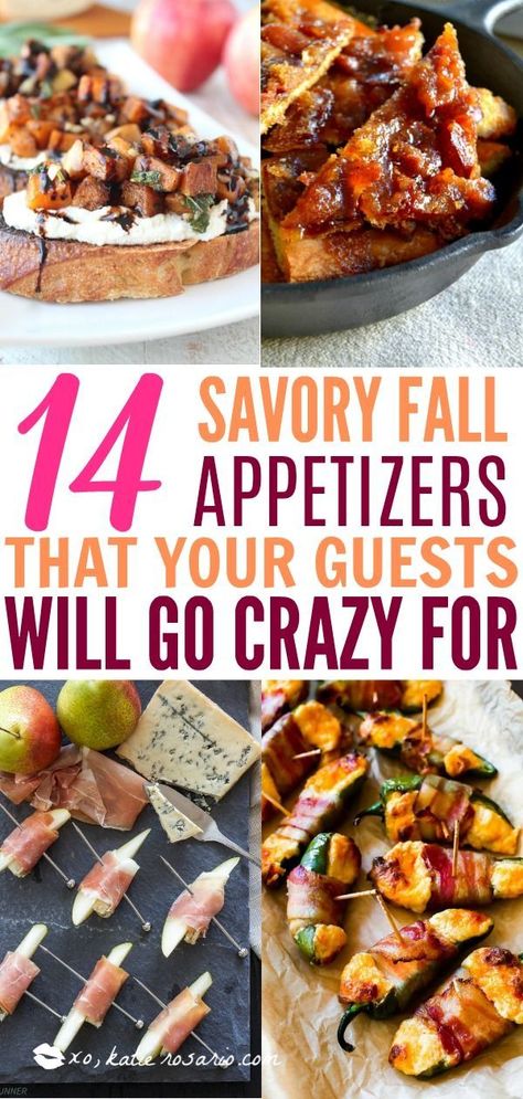 14 Savory Fall Appetizers That Your Guests Will Go Crazy For | This tasty Fall appetizers and snacks may look elegant, but trust us, it's so simple to make. I’m all about chic tapas-style snacks and appetizers that still lend a little bit of sophistication to all your fall parties. From guilty pleasures like nachos and dips to healthier picks like stuffed squash and hummus, consider this your party menu planning guide. #xokatierosario #fallappetizers #easypartyappetizers #partyrecipes Fall Book Club Food Ideas, Airfryer Appetizers Easy, Fall Book Club Menu Ideas, Fall Book Club Snacks, Book Club Appetizers Simple, Unique Thanksgiving Appetizers, Fall Hors D’oeuvres, Thanksgiving Hors D’oeuvres, Squash Appetizer