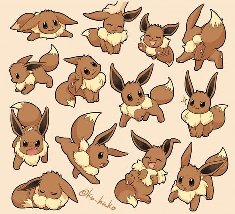 Eevee Cute Drawing, Eevee Reference, Pokemon References Pose, Eevee Reference Sheet, Eevee Evolutions Drawing, Cute Evee Art, Eevee Jumping, Eevee Drawing Easy, Cute Pokémon Drawing