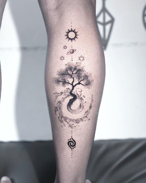 Tree Of Life Tattoo - Lush Tattoos Best Leg Tattoos Men's, Tree Eye Tattoo, Tree Of Life Tattoo Men, The Tree Of Life Tattoo, Geometric Tattoo Tree, Tree Tattoo Meaning, Men Flower Tattoo, Tree Tattoo Men, Earthy Tattoos