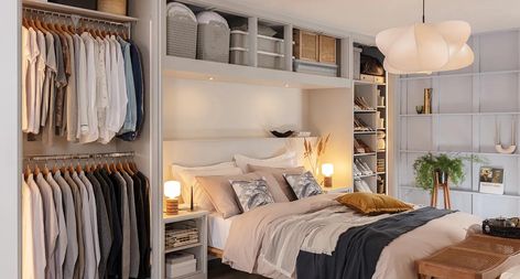 Overbed Wardrobe, Overbed Storage, Fitted Wardrobe Interiors, Bedroom Built Ins, Cube Storage Shelves, Under Bed Drawers, Overhead Storage, Clever Storage Solutions, Bedroom Wardrobe