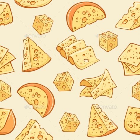 Cheese doodle pattern. Vector supermarket delicatessen eating snack background with pieces of cheese Doodles Food, Happy Birthday Chalkboard, Coffee Doodles, Cheese Doodle, Cheese Cartoon, Cheese Drawing, Surface Design Fabric, Ice Cream Cartoon, Cheese Art