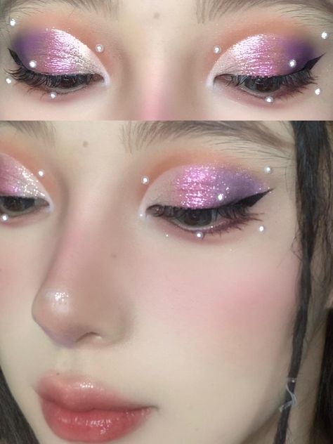 Fairy Tail Makeup, Fairy Makeup Purple, Pink Purple Eye Makeup, Light Purple Makeup Looks, Garden Fairy Makeup, Purple And Pink Makeup, Purple Prom Makeup, Lilac Makeup Look, Pink Fairy Makeup