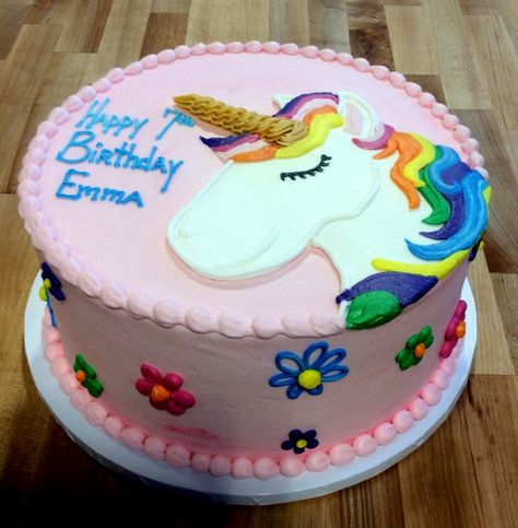 Magical Unicorn Round Pink Cake with Daisies Cake Daisies, Cake With Daisies, Dq Cake, Cake Piping, Vintage Cakes, Unicorn Birthday Cake, Buttercream Cupcakes, House Cake, Creative Cake Decorating