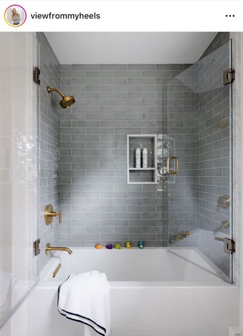 Tub Shower Combo Remodel, Kids Bathroom Shower, Tile Around Bathtub, Shower Bath Combo, Bathroom Tub Shower Combo, Small Full Bathroom, Bathtub Ideas, Bathtub Shower Combo, Bathroom With Tub