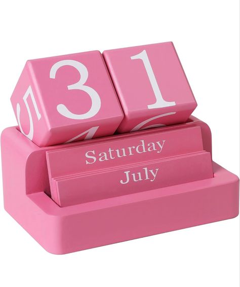 Pink Penthouse, Wooden Block Calendar, Wooden Desk Calendar, Modern Farmhouse Aesthetic, Desk Stuff, Pink Office Supplies, Preppy Office, Block Calendar, Girl Desk