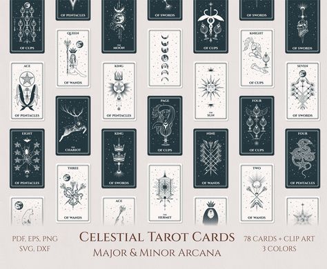 Celestial Tarot Cards, Tarot Svg, All Tarot Cards, Mystic Illustration, Moon Svg, Witch Tarot, Page Decoration, Floral Moon, Minor Arcana