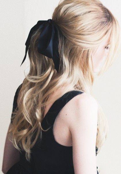 Pretty Hairstyles with Ribbons -- Half up with a Black Ribbon Temporary Hair Dye, Hair Chalk, Fishtail Braid, Holiday Hairstyles, Long Blonde, Pastel Hair, Long Blonde Hair, Hair Envy, Great Hair