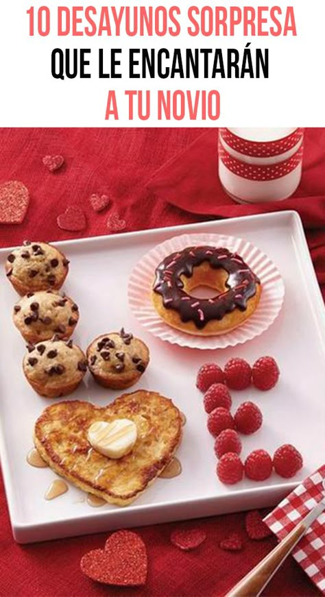 Si se acerca tu aniversario, 14 de febrero o simplemente deseas darle una sorpresa original a tu novio, te dejo estas 10 ideas de desayunos sorpresa que le encantarán. Conquístalo desde la pancita, te aseguro que ningún hombre se puede resistir a estos deliciosos detalles. Birthday Breakfast For Husband, Birthday Breakfast, Husband Valentine, Valentine Gifts For Husband, Valentines Day Food, Valentines Food, Valentines Day Gifts For Him, Valentine's Day Diy, Breakfast In Bed