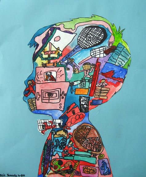 Inspiration for fourth grade ar portrait turning collage imagery into drawings. Classe D'art, Ecole Art, 수채화 그림, Splish Splash, School Art Projects, Art Classroom, Elementary Art, Art Club, Art And Craft