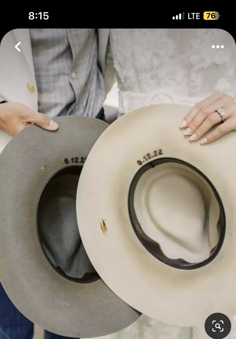 Wedding Party Cowboy Hats, Groom Cowboy Hat, Groom In Cowboy Hat, Cowboy Hat Wedding Veil, Wedding Photo Ideas Cowboy Hat, Pet Ducks, Country Theme, Country Theme Wedding, Streetwear Aesthetic