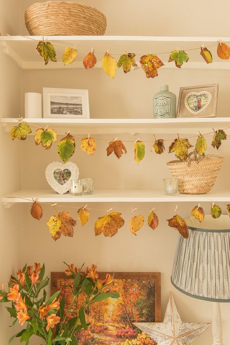 Our Living Room Autumn Makeover | Autumn Home Decor Ideas | Fifi McGee Dried Autumn Leaves Decor, Dried Leaf Decor, Autumn Leaves Decor, Dried Leaves Decor, Autumn Room Decor Diy, Autumn Decorating Living Room, Autumn House Decor, Autumn Decorations Indoor, Mcgee Interiors