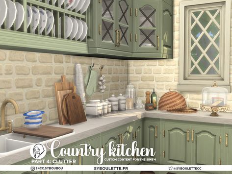 Sims 4 Kitchen Cabinets, Sims 4 Cottage, Sims 4 Beds, Sims 4 Kitchen, Sims 4 Clutter, Free Sims 4, Kitchen Clutter, Cottage Kitchens, Sims 4 Cc Furniture