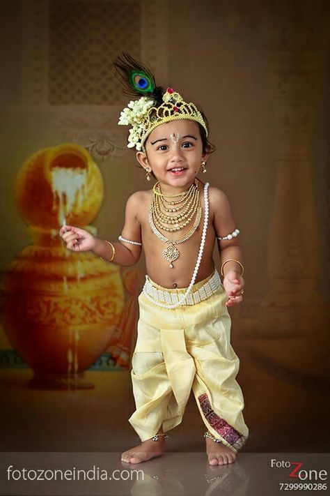 Krishna Fancy Dress Ideas For Kids Boys, Krishna Getup For Boys, Krishna Getup For Baby Boy, Krishna Outfit, Krishna Yashoda, Krishna Photoshoot, Krishna Photography, Baby Fancy Dress, Baby Birthday Photoshoot