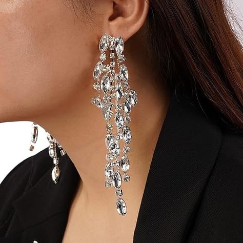 Amazon.com: Rumtock Rhinestones Long Chain Earrings Dainty Fringe Crystal Earrings for Women Girls Ladies Statement Jewelry : Clothing, Shoes & Jewelry Long Chain Gold, Crystal Fringe, Long Chain Earrings, Tassel Jewelry, Earrings Dainty, Silver Rhinestone, Rhinestone Earrings, Long Chain, Chain Earrings