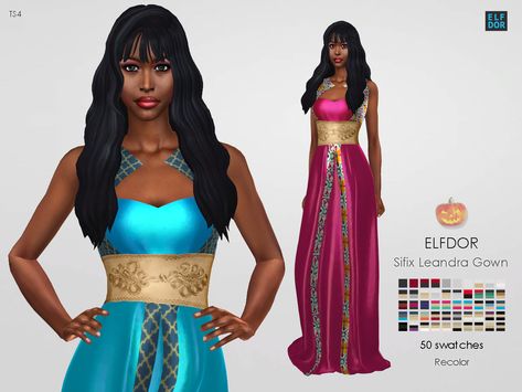 — Sifix Leandra Gown RC It’s a standalone recolor... Play Sims 4, Sims Packs, Sims 4 Download, Egyptian Inspired, Play Sims, Sims 4 Gameplay, Sims 4 Dresses, The Sims 4 Download, Sims House Design