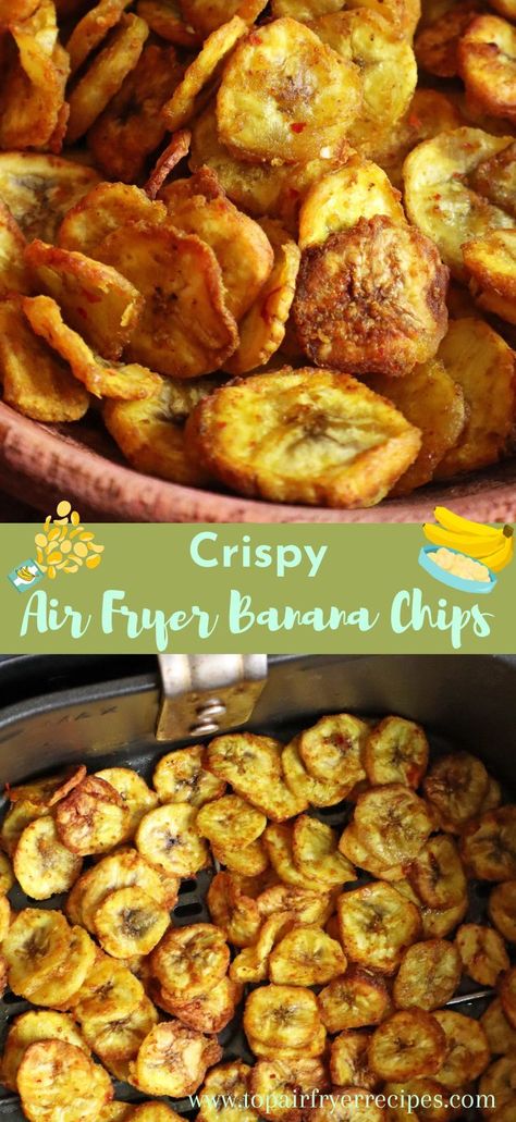 Crispy Air Fryer Banana Chips Air Fryer Banana Chips, Banana Chips Recipe, Air Fryer Banana, Dried Banana Chips, Autoimmune Recipes, Healthy Air Fryer, Fried Chips, Veggie Chips, Fried Bananas