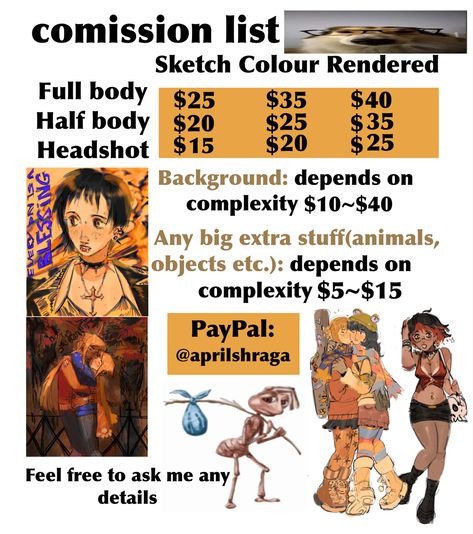 Commission Sheet Example, Art Commissions Prices, Art Commission Sheet Template, Artist Commission Sheet, Comissions Art Sheet, Commission Sheet Reference, Commission Sheet, Commission Ideas, Drawing Commissions