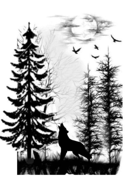 Wolf Scene Tattoo, Forest Tattoo Design Drawing, Mountain Scene Tattoo, Rasta Tattoo, Tree Line Tattoo, Forearm Tattoo Men Sleeve, Tattoo Men Sleeve, Forest Forearm Tattoo, Wood Tattoo