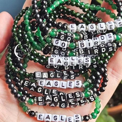 E A G L E S 🦅 Eagles! BIRD GANG also available! On my website www.breathebyjosie.com, also available for porch pickup, or at my next farmers market, next Saturday 9/14 @haddonfieldfarm 💜 Phillies Bracelet, Ibd Awareness, Alphabet Bracelet, Team Word, Team Bracelets, Intention Bracelets, Awareness Jewelry, What Team, Instagram Jewelry