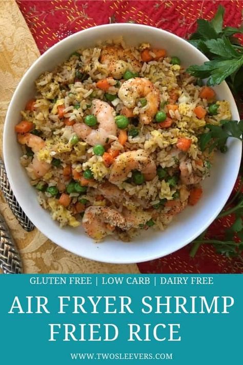 Fried Rice Air Fryer, Rice Air Fryer, Shrimp Fried Rice Easy, Healthy Shrimp Dinner, Fried Rice Shrimp, Air Fried Shrimp, Easy Shrimp Fried Rice, Shrimp Stir Fry Recipe, Rice Shrimp