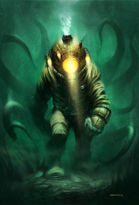 Diver Art, Bioshock Art, Deep Sea Diver, Deep Sea Diving, Theme Tattoo, Leagues Under The Sea, Arte Obscura, Bioshock, Sea Monsters