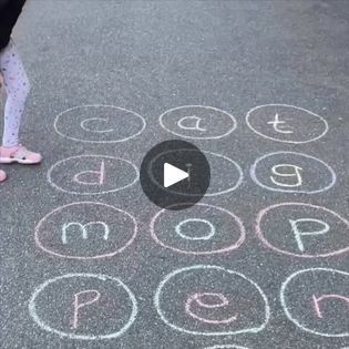 CVC words Phonics Gross Motor Activity!!! An exciting way to teach letter sounds to the little ones…!!! This Sidewalk chalk Phonics hopping activity is... | By Zippi Kids CornerFacebook Outdoor Phonics Activities, Teach Letter Sounds, Gross Motor Activity, Outdoor Fun For Kids, Letter Games, Chalk Lettering, Teaching Letters, Sidewalk Chalk, Phonics Activities