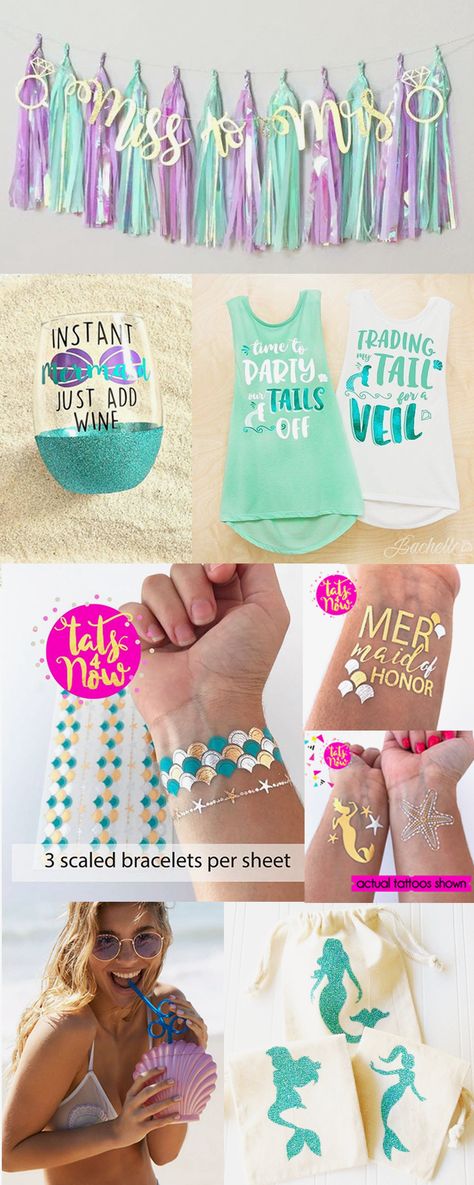 Super fun mermaid themed party ideas for your mermaid bachelorette party. Check out our long lasting best quality mermaid tattoos.... Bachelorette Party Tattoo, Mermaid Bachelorette Party, Mermaid Bridal Showers, Mermaid Bachelorette, Party Tattoos, Wedding Bachelorette Party, Bachelorette Themes, Mermaid Theme Party, Bachelorette Party Planning