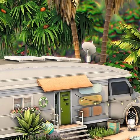 Sims 4 Van Build, Sims 4 Camper Van, Bloxburg Camper Van, Sims 4 Camper, Ts4 Lots, Ts4 Builds, Sims Lots, Snowy Escape, Beach Camper