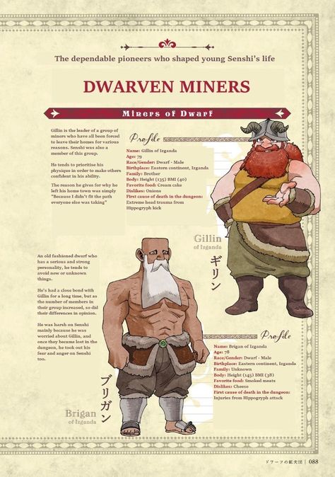 Dungeon Meshi Dwarves, Ryoko Kui, Delicious Dungeon, Dungeon Anime, Grimm Tales, Character Profiles, Dungeon Meshi, Nickelodeon Cartoons, Bible Characters