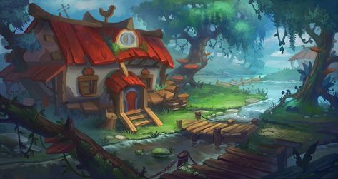 House in the forest by lepyoshka on DeviantArt House In The Forest, Bg Design, Cartoon House, Jungle Art, My Fantasy World, Fantasy Props, Low Poly Art, Cartoon World, Witch House